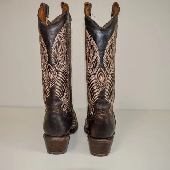 Circle G Feather Embroidered Snip Toe Western Boots - Picture 3 of 11